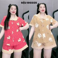 Set bộ pijama bigsize nữ hoa tiết đẽ thương tay ngắn cổ bẻ kèm quần đùi lưng thun ống rộng chất lụa mềm - SET49