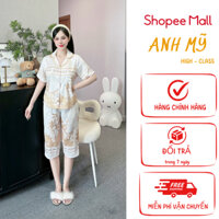 Set bộ pijama lửng nữ ANH MỸ, áo tay ngắn quần lửng bigsize chất lụa xước ánh kim mềm mát SP0329