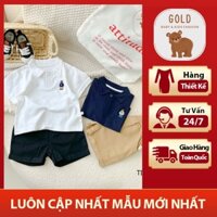 Set Bộ Polo Gold Kids Fashion Cho Bé Trai, Chất Liệu Cotton Mềm Mại, Quần Denim Cực Phong Cách (8-25Kg)