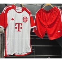 Set bộ quần áo bóng đá thể thao nam nữ vải thái clb Bayern sân nhà 2023 2024 áo trắng quần đỏ