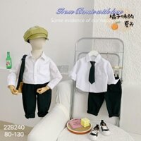 Set bộ quần áo cho bé, set công tử 3 chi tiết áo trắng, quần, cà vạt bé trai 1 tuổi đến 7 tuổi Bernie bảnh bao dự tiệc