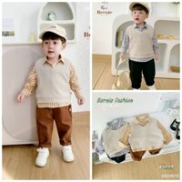 Set bộ quần áo cho bé, set gile kẻ áo sơ mi kèm quần kaki bé trai Bernie 1 đến 7 tuổi bảnh bao đẹp mắt có thể tách riêng