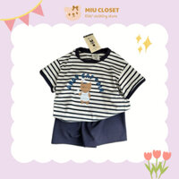 Set Bộ Quần Áo Cộc Hoạ Tiết Kẻ Sọc Ngang Chất Liệu Cotton Thấm Hút Mồ Hôi Cho Bé