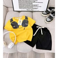 Set bộ quần áo cotton hình tai nghe cho bé trai size 10-22kg