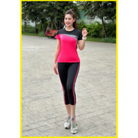 Set bộ quần áo đồ tập gym yoga aerobic nữ lửng trơn áo nâng ngực hàng xuất khẩu sale giá rẻ