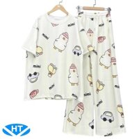 Set bộ quần áo HT960 hoạt tiết gà con dáng rộng, quần dài vải mát, dễ chịu