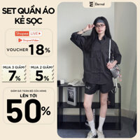 Set bộ quần áo kẻ sọc tuytsi unisex hình thêu love yourself, quấn áo sơ mi unisex Éternal Studio