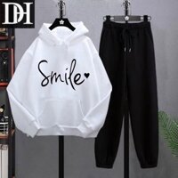Sét Bộ Quần Áo Nỉ Nữ Bo Chun Ống Chất Liệu Cotton Mát Mịn Phù Hợp Đi Chơi Dạo Phồ Thời Trang Hàn Quốc -DH