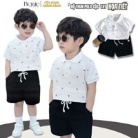 Set bộ quần áo polo cho bé trai áo thun polo trắng kèm quần họa tiết 1 đến 7 tuổi BERNIE H1024B13