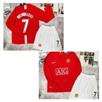 Set bộ quần áo thể thao bóng đá dài tay vải thái clb MU Manchester united 2008 aig áo đỏ quàn trắng