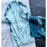 Set Bộ quần áo thể thao bóng đá nam nữ vải gai thái đội tuyển đức áo xanh ngọc quần xanh thẫm xẻ tà 2022 2023