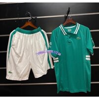 Set bộ quần áo thể thao thời trang tennis nam nữ áo xanh quần trắng có túi vải thái mịn