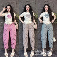 Set Bộ Quần Baggy Caro Phối Áo Thun Hình Tim - Hàng QC Loại 1💯💯💯