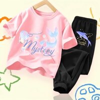 Set bộ quần dài bo gấu, Bộ quần áo bé gái dễ thương basic thích hợp cho bé mặc ở nhà, đi chơi cho bé gái từ 9-36kg