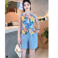 Sét Bộ Quần Đùi Áo Sát Nách  Hoa Vải Thô Chất Liệu Mát Thấm Hút Mồ Hôi, Kiểu Dáng Trẻ Trung Hiện Đại Mầu Sắc Hottren .