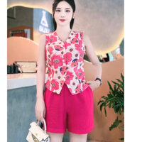 Sét Bộ Quần Đùi Áo Sát Nách  Hoa Vải Thô Chất Liệu Mát Mùa Hè, Kiểu Dáng Trẻ Trung Hiện Đại.