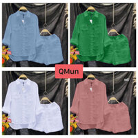 Set Bộ Quần Đùi Ống Rộng, Áo Dài Tay Chất Vải Đũi Linen Mặc Nhà - CD