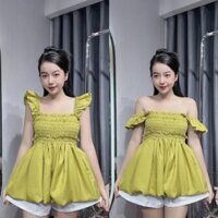 Set Bộ Quần Đùi Trắng Áo Bí Babydoll Bo Chun Cánh Tiên Mặc Nhà Đi Chơi Mặc Nhà Giá Rẻ Nhất Sale Tại Quynh Nhu Qbn