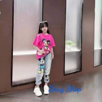 Sét bộ quần jean dài bé gái mickey quần jean baggy dài cùng áo thun form rộng cho bé gái và mẹ từ 13kg đến 57kg