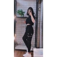 Set Bộ Quần Kiểu Nữ Và Áo Croptop Phối Dây Cá Tính