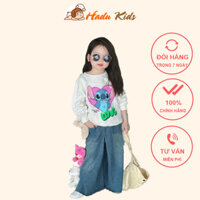 Set bộ quần loe ống rộng cá tính cho bé gái size đại 10-30kg Bộ quần jean áo cotton dài tay mặc thu đông Hadukids