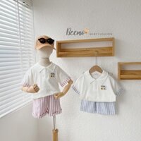 Set bộ quần quần kẻ áo polo (Màu hồng)