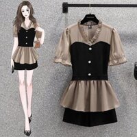 Set bộ quần short áo peplum tay ngắn