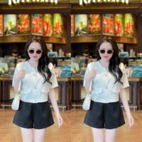 Set Bộ Quần Short Dáng A Áo Tay Ngắn Viền Sóng Chất Linen Gân Thời Trang Mặc Nhà Giá Rẻ Nhất Bigsize Quynh Nhu QBN