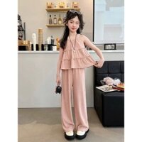 Set bộ quần suông + áo cổ yếm dành cho bé gái 14-45kg chất liệu mềm mại, co dãn thoáng mát. H15 - Con Cưng Shop