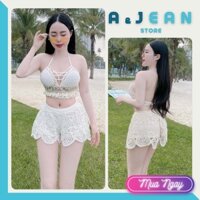 Set bộ ren đi biển áo bra dây phối quần đùi | A&JEAN STORE