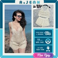 Set bộ ren đi biển nữ 2 dây họa tiết kèm quần short đùi | A&JEAN STORE