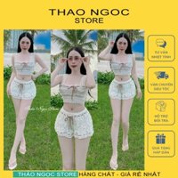 Set bộ ren đi biển phối áo bra quần short (có sẵn,hình thật) THẢO NGỌC STORE