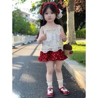 Sét bộ ren  Sét áo ren - váy bi kèm khăn xinh xắn cho  bé gái thoáng mát MA18