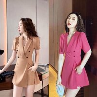 Set bộ short áo cổ vest xẻ lai