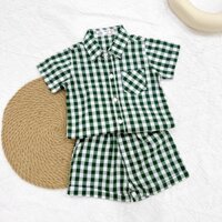Set bộ sơ mi caro xanh BT
