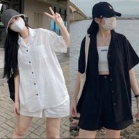 Set bộ sơ mi trơn basic linen thời trang chất vải đũi dày dặn mềm mịn cao cấp kèm ảnh thật shop tự chụp