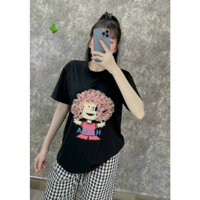 sét bộ sọc dài quần ống suông in hình cô gái tóc xù pc