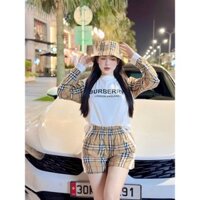 Sét Bộ Tăm Lạnh BBR Tay Dài Siêu Hot, Đồ Bộ Đùi Phối Sọc Caro Siêu Xinh Sét bộ nữ bigsize áo tay dài quần shorti