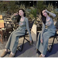 SET BỘ TĂM LẠNH PHỐI REN ÁO QUẦN ỐNG SUÔNG RỘNG DÀI _ĐỒ BỘ NỮ MẶC NHÀ ĐI CHƠI DẠO PHỐ TAY DÀI _XƯỞNG MAY THU LÊ