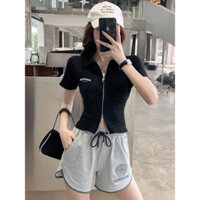 Sét bộ thể thao áo phông cổ đứac thêu, quần short đính cườm pc cai cấp