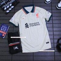 Set Bộ Thể Thao Nam Áo Bóng Đá CLB Liverpool màu vàng kem có cổ cao cấp mùa giải mới