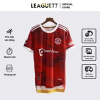 Set bộ thể thao nam MU - Bộ quần áo đá bóng màu đỏ khói tay ngắn vải gai lưới form âu Leaguestore