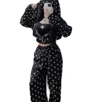 Sét bộ thể thao thu đông 3 món áo khoác dây kéo có nón chất liệu thun tăm mềm giãn thoải mái dưới 60kg Nữ