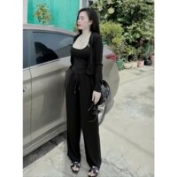 Set bộ thiết kế 3 món với 3 tone màu tôn dáng cực xinh cho nàng, set áo 2 dây phối quần dài ống suông kèm khoác tay dài
