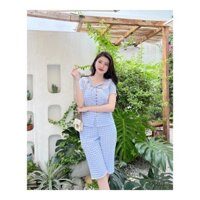 Set bộ thô mềm kẻ caro phối ren tiểu thư siêu xinh Mã (B215)