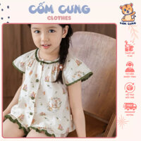 Set Bộ Thỏ Rừng Viền Ren Xanh Mềm Mại Cao Cấp Dành Cho Bé Gái, Bộ Đồ Mùa Hè Thoáng Mát, Vải Chính Phẩm Cotton Loại 1