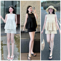 Set bộ thời trang nữ bánh bèo cho nàng đi chơi, xem phim cực xinh, set áo sát tay dáng peplum xếp ly phối quần đùi 💃💃