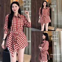 Set bộ thời trang Nữ basic áo sơ mi dài tay chất lụa thắt eo ôm body quần đùi kaki lưng cao hợp mặc ở nhà hoặc đi chơi