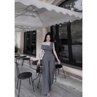 Set bộ thời trang nữ chất tuyết mưa áo cúp ngực chéo vai mix quần dài ống rộng mẫu mã y hình thiết kế sang chảnh