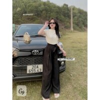 *Set bộ thời trang nữ mặc đi chơi chất áo thun tăm cổ tròn tay ngắn quần dài cotton lạnh ống rộng kèm dây đai dáng maxi